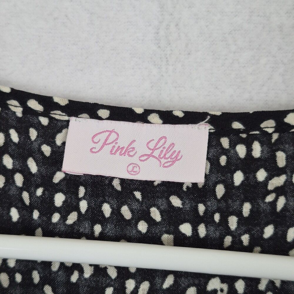 Pink Lily Large Black White Oversized Tiered Boho Dress Midi Feminine Cottage - Picture 3 of 10